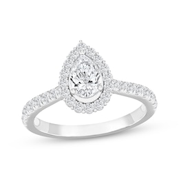 Now + Forever Pear-Shaped Diamond Halo Engagement Ring 1 ct tw 14K White Gold
