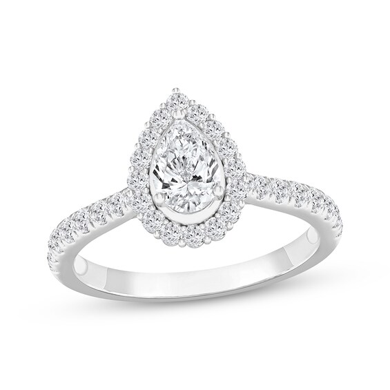 Now + Forever Pear-Shaped Diamond Halo Engagement Ring 1 ct tw 14K White Gold