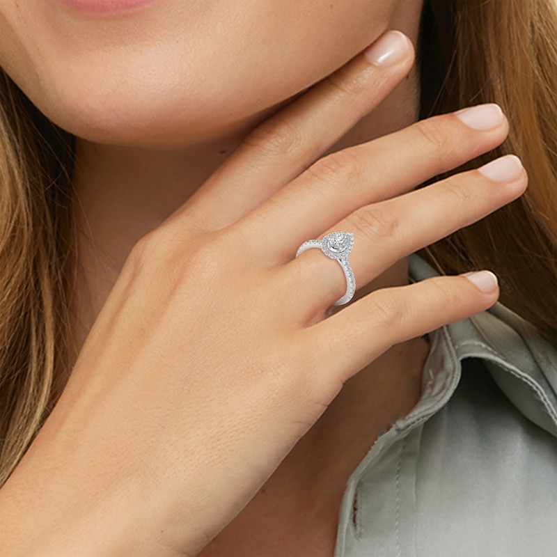 Main Image 5 of Now + Forever Pear-Shaped Diamond Halo Engagement Ring 1 ct tw 14K White Gold