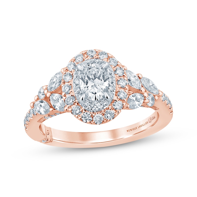 Main Image 1 of Monique Lhuillier Bliss Oval-Cut Diamond Double Halo Engagement Ring 1-1/4 ct tw 18K Two-Tone Gold