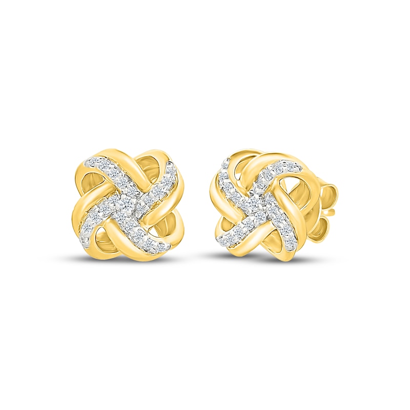 Main Image 1 of Diamond Knot Stud Earrings 1/8 ct tw 24K Yellow Gold Vermeil Sterling Silver