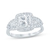 Thumbnail Image 1 of Monique Lhuillier Bliss Princess-Cut Lab-Grown Diamond Halo Three-Stone Engagement Ring 2-3/4 ct tw 18K White Gold