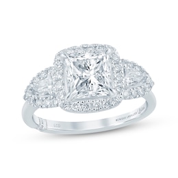 Monique Lhuillier Bliss Princess-Cut Lab-Grown Diamond Halo Three-Stone Engagement Ring 2-3/4 ct tw 18K White Gold