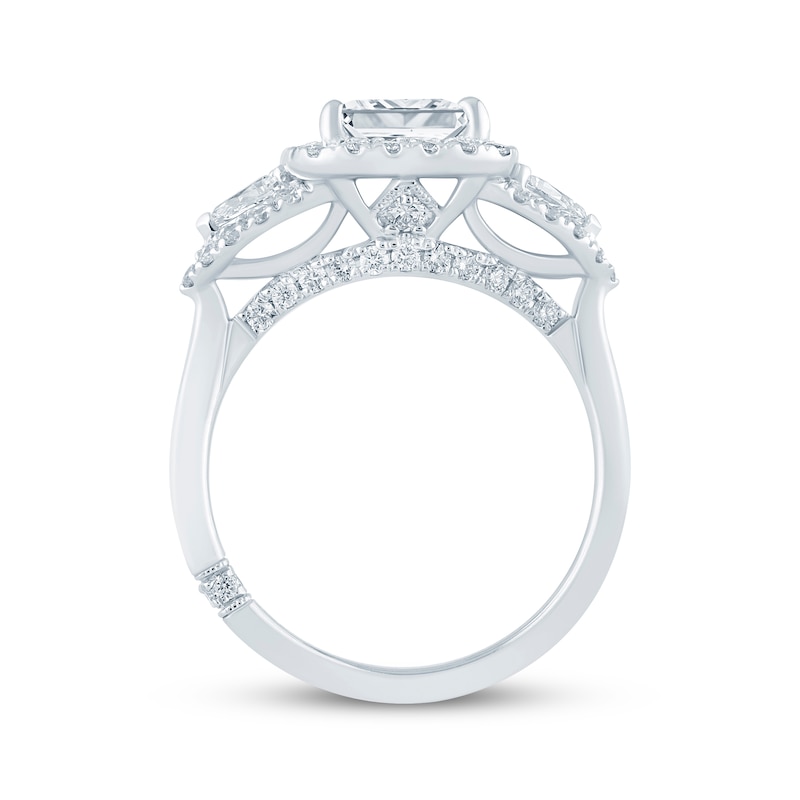 Main Image 3 of Monique Lhuillier Bliss Princess-Cut Lab-Grown Diamond Halo Three-Stone Engagement Ring 2-3/4 ct tw 18K White Gold