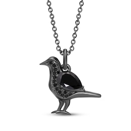 Disney Treasures Haunted Mansion Black Onyx & Black Diamond Raven Necklace 1/15 ct tw Black Rhodium-Plated Sterling Silver 19"