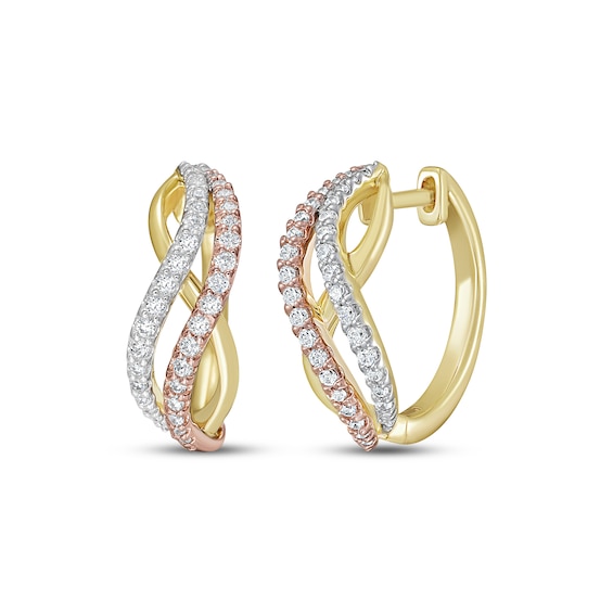 Diamond Wavy Three-Row Hoop Earrings 1/2 ct tw 14K Two-Tone Gold