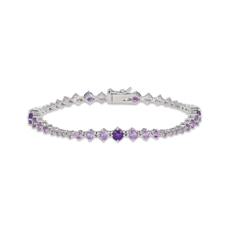 Main Image 1 of Light & Dark Amethyst Graduated Line Bracelet Sterling Silver 7.25"