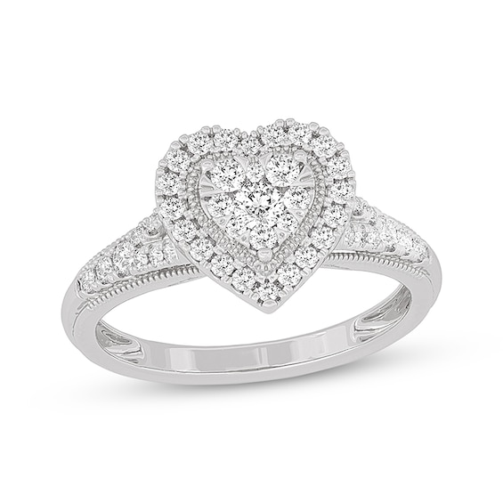Now + Forever Round-Cut Diamond Heart-Shaped Engagement Ring 1/2 ct tw 10K White Gold