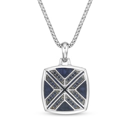 Twelve Crowns Men's Cushion-Cut Natural Sodalite & Blue Lab-Created Sapphire Necklace Sterling Silver 24"