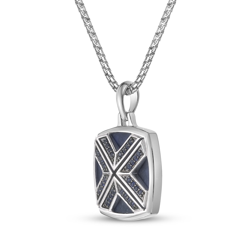 Main Image 2 of Twelve Crowns Men's Cushion-Cut Natural Sodalite & Blue Lab-Created Sapphire Necklace Sterling Silver 24"