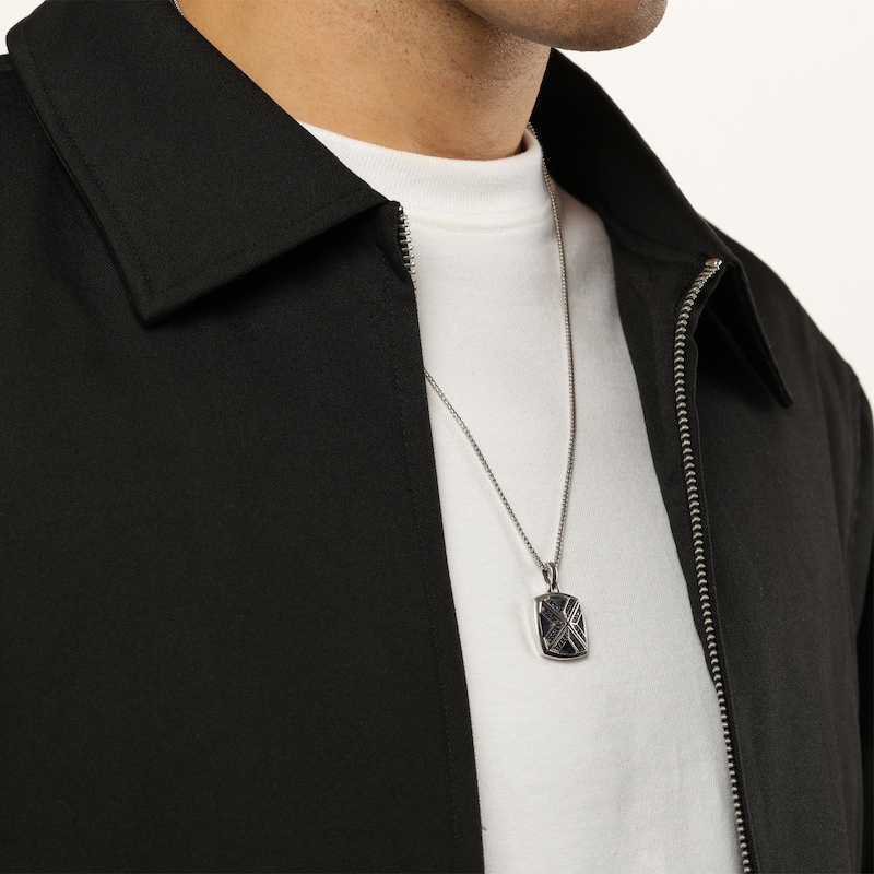 Main Image 5 of Twelve Crowns Men's Cushion-Cut Natural Sodalite & Blue Lab-Created Sapphire Necklace Sterling Silver 24"