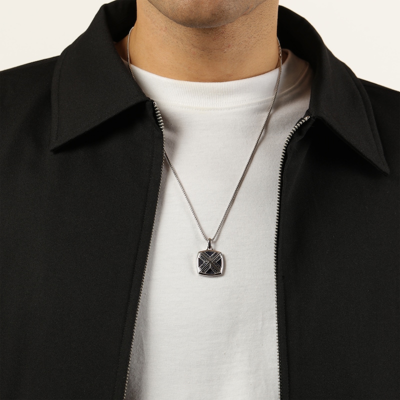 Main Image 6 of Twelve Crowns Men's Cushion-Cut Natural Sodalite & Blue Lab-Created Sapphire Necklace Sterling Silver 24"