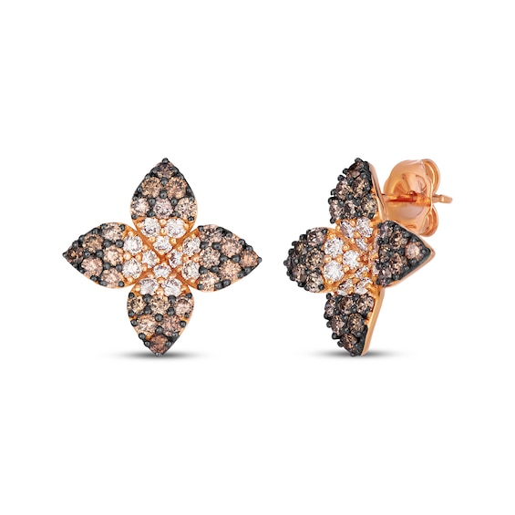 Le Vian Chocolate Ombré Diamonds Flower Stud Earrings 1-3/8 ct tw 14K Strawberry Gold