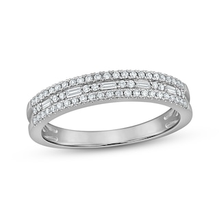 Now + Forever Round and Baguette-Cut Three-Row Diamond Anniversary Ring 1/4 ct tw 14K White Gold