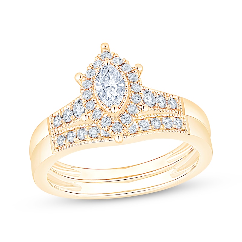 Main Image 1 of Now + Forever Marquise-Cut Diamond Halo Bridal Set 1/2 ct tw 10K Yellow Gold