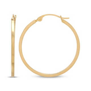 20mm Square Tube Hoop Earrings Hollow 10K Yellow Gold