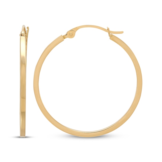 20mm Square Tube Hoop Earrings Hollow 10K Yellow Gold