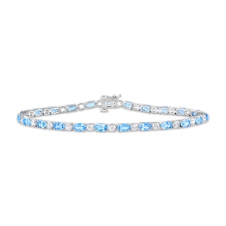 Oval-Cut Natural Swiss Blue Topaz & White Lab-Created Sapphire Bracelet Sterling Silver 7.5"
