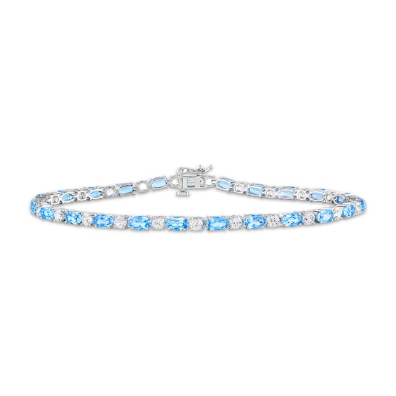 Oval-Cut Natural Swiss Blue Topaz & White Lab-Created Sapphire Bracelet Sterling Silver 7.5"