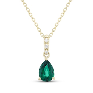Pear-Shaped Lab-Created Emerald & Diamond Accent Necklace 10K Yellow Gold 18"