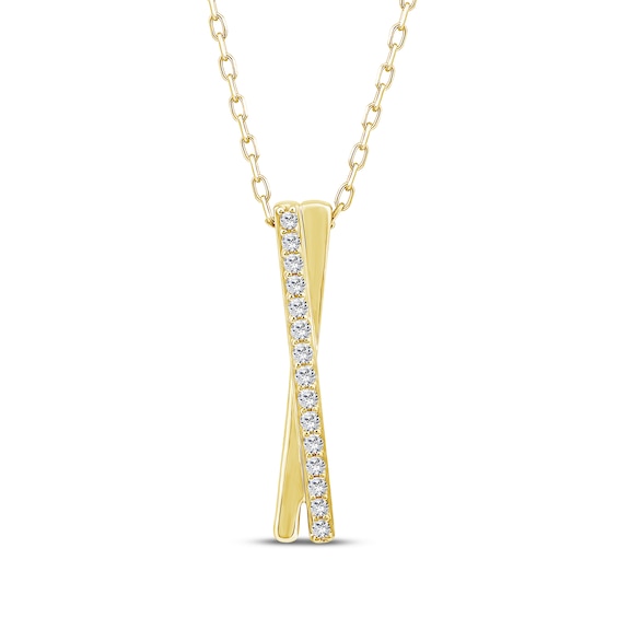 Diamond Elongated X Necklace 1/10 ct tw 10K Yellow Gold 18"