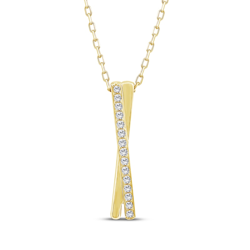 Main Image 1 of Diamond Elongated X Necklace 1/10 ct tw 10K Yellow Gold 18"