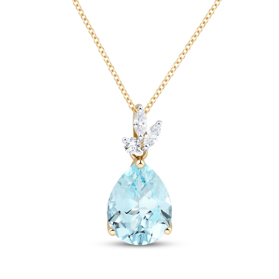 KAY Lab-Grown Diamonds & Pear-Shaped Natural Sky Blue Topaz Necklace 1/8 ct tw 10K Yellow Gold 18"