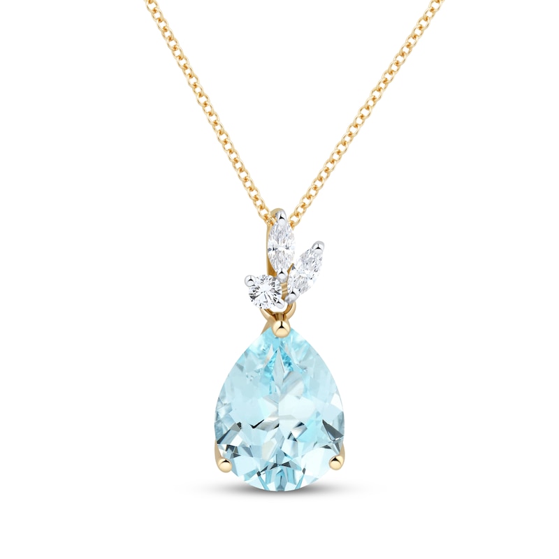 Main Image 1 of KAY Lab-Grown Diamonds & Pear-Shaped Natural Sky Blue Topaz Necklace 1/8 ct tw 10K Yellow Gold 18"