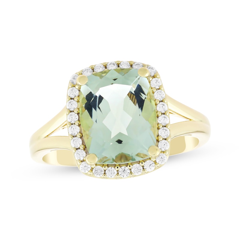 Main Image 1 of KAY Lab-Grown Diamonds Cushion-Cut Natural Green Quartz Halo Fashion Ring 1/5 ct tw 10K Yellow Gold