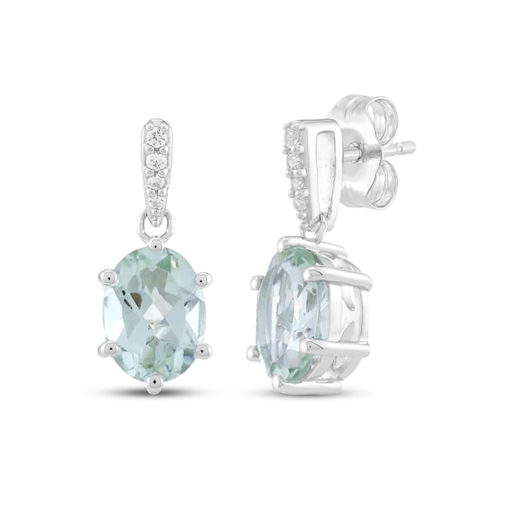 Oval-Cut Natural Green Quartz & White Lab-Created Sapphire Drop Earrings Sterling Silver