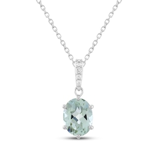 Oval-Cut Natural Green Quartz & White Lab-Created Sapphire Necklace Sterling Silver 18"