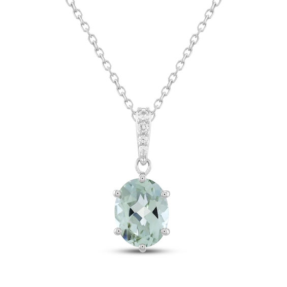 Oval-Cut Natural Green Quartz & White Lab-Created Sapphire Necklace Sterling Silver 18"