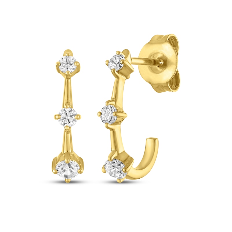 Main Image 1 of Milestones Lab-Grown Diamonds Three-Stone J- Hoop Earrings 1/3 ct tw 10K Yellow Gold