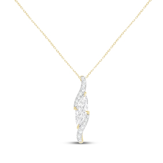KAY Lab-Grown Diamonds Marquise-Cut Swirl Necklace 1-1/4 ct tw 10K Yellow Gold 18"