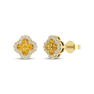 Natural Citrine & White Lab-Created Sapphire Clover Stud Earrings 14K Yellow Gold-Plated Sterling Silver