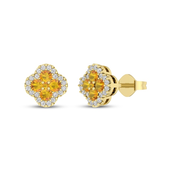 Natural Citrine & White Lab-Created Sapphire Clover Stud Earrings 14K Yellow Gold-Plated Sterling Silver