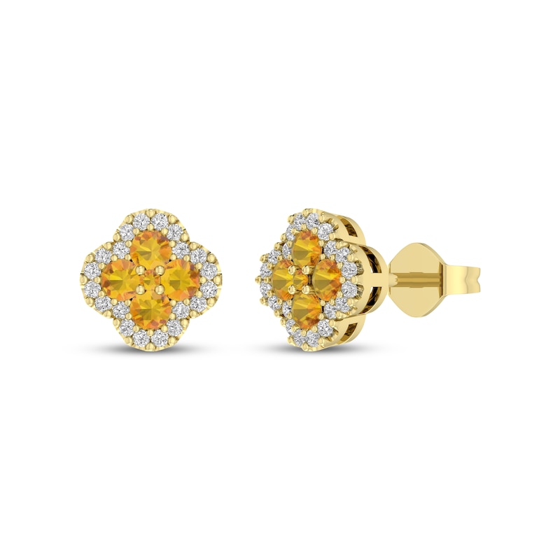 Main Image 1 of Natural Citrine & White Lab-Created Sapphire Clover Stud Earrings 14K Yellow Gold-Plated Sterling Silver