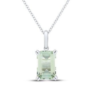 Emerald-Cut Natural Green Quartz Solitaire Necklace Sterling Silver 18"