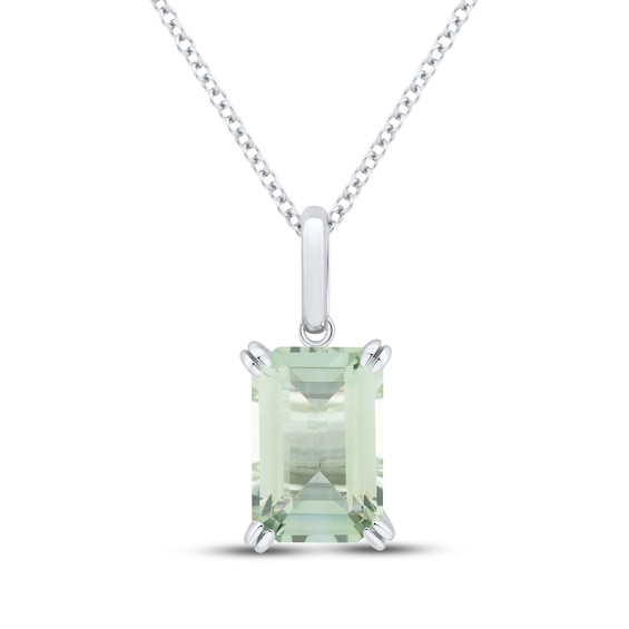 Emerald-Cut Natural Green Quartz Solitaire Necklace Sterling Silver 18"