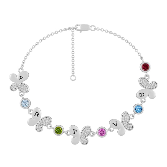 Birthstone Family & Mother's Butterfly Bracelet (1-5 Stones and 1- Lines