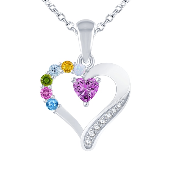 Mother's Family Heart-Shaped Birthstone Necklace