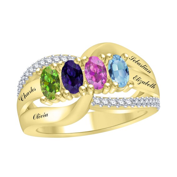 Family Oval-Cut Birthstone Swirl Ring