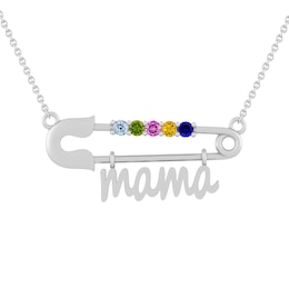 Birthstone Safety Pin 'Mama' Necklace (1-5 Stones)