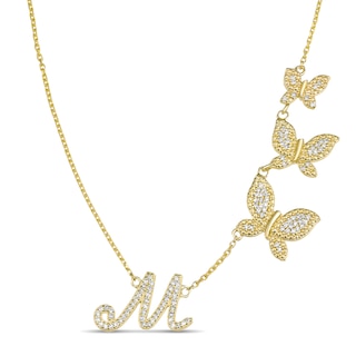 Butterfly Script Initial Necklace 1/5 ct tw Diamonds 18" (1 Stone and Initial)