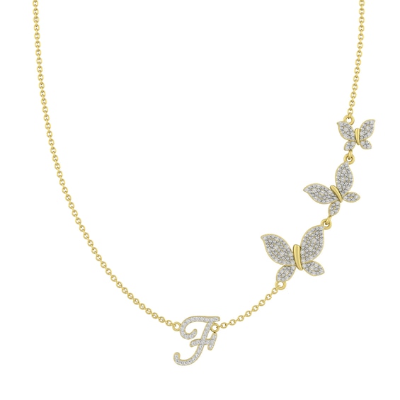 Butterfly Script Initial Necklace 1/5 ct tw Diamonds 18" (1 Stone and Initial)