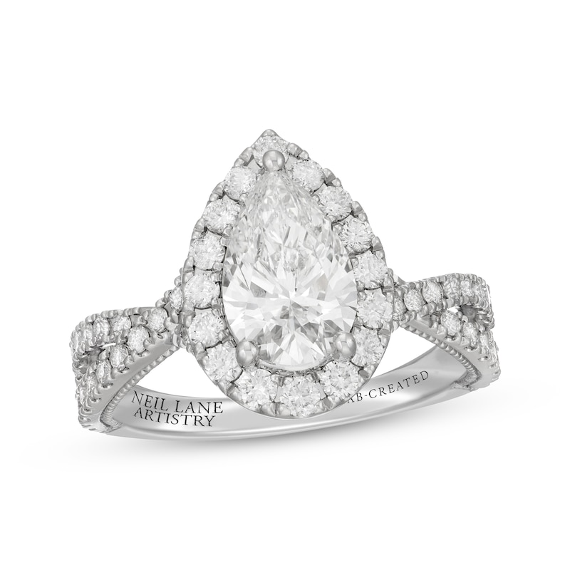 2.00 Pear Shape Halo Lab Created Diamond Engagement Ring – Happy