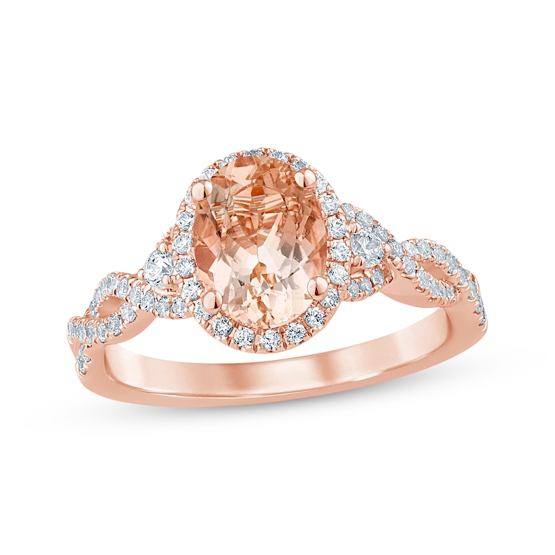 Oval-Cut Morganite & Diamond Halo Engagement Ring 1/3 ct tw 14K Rose Gold