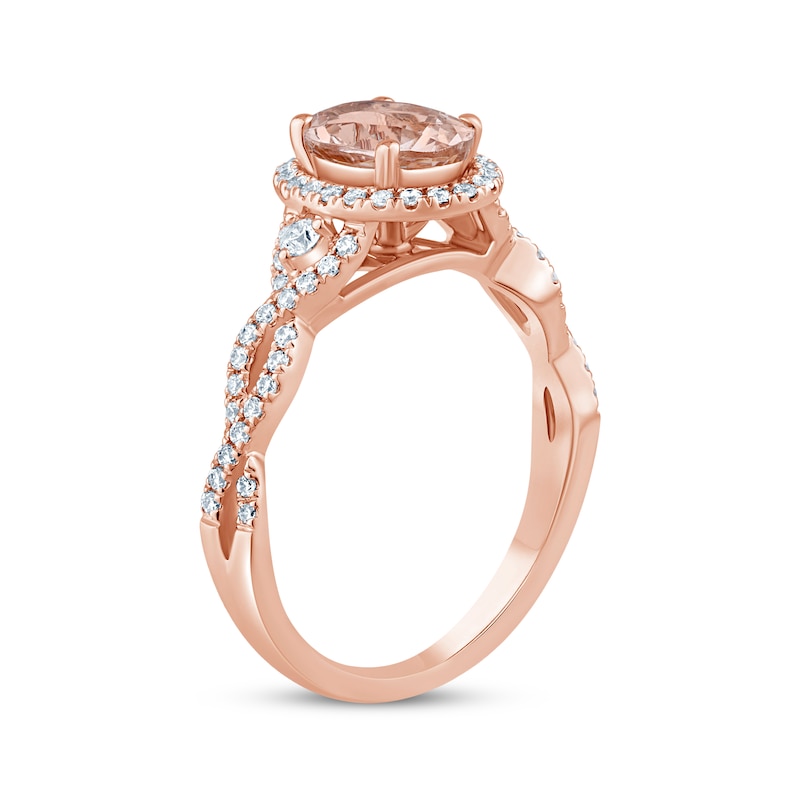 Oval-Cut Morganite & Diamond Halo Engagement Ring 1/3 ct tw 14K Rose Gold
