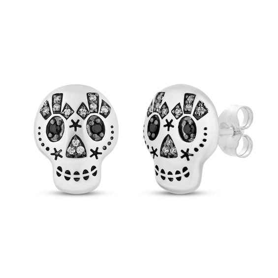 Disney Treasures Coco Black & White Diamond Sugar Skull Earrings 1/10 ct tw Sterling Silver