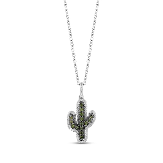 Kay Disney Treasures Toy Story Green Tourmaline & Diamond Cactus Necklace 1/10 ct tw Sterling Silver 17-19"